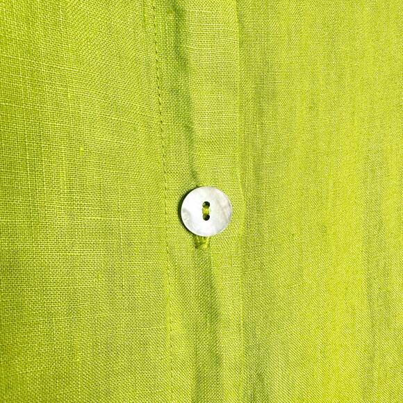 Brynn Walker Lime Green 100% Linen Tie Curved Hem Tunic Top women’s size medium - Picture 6 of 15